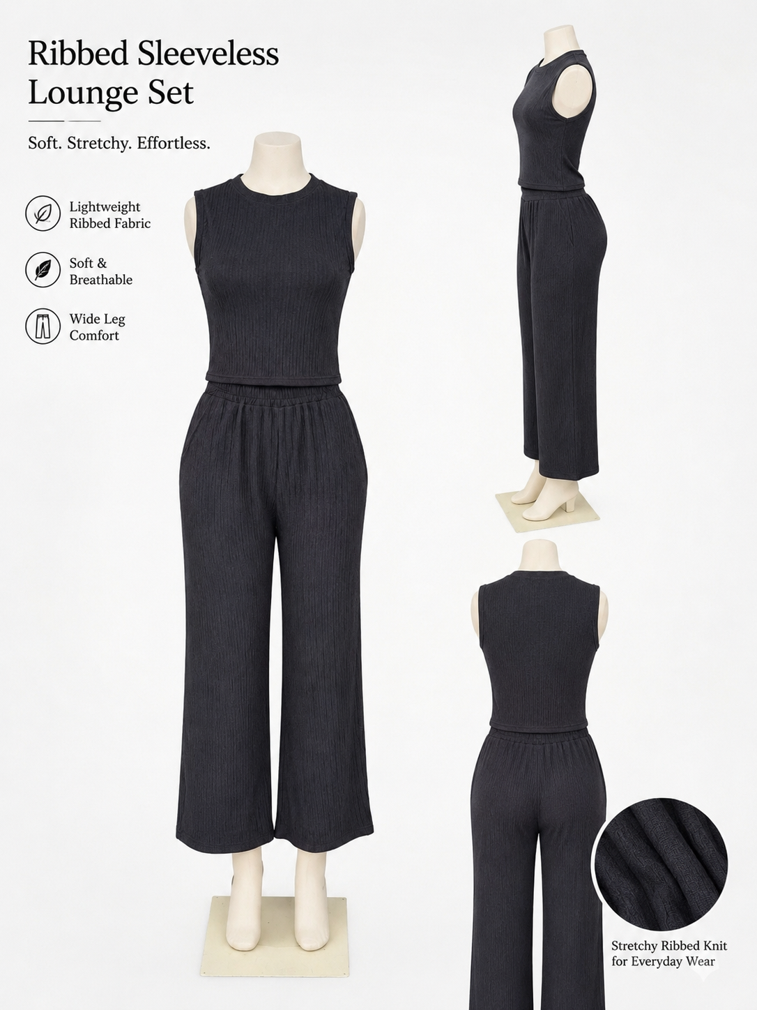 Ribbed Sleeveless Lounge Set